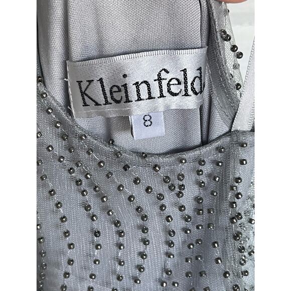 NWT KLEINFELD Storm Gray Beaded Evening Gown with Halter Dress Size 8 - Picture 9 of 12